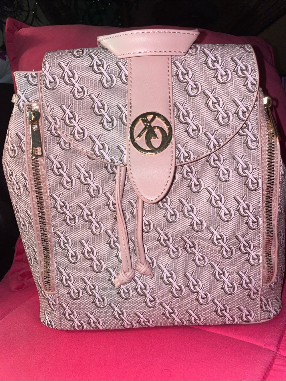 Pink Monogram Backpack Purse with Gold Accent
